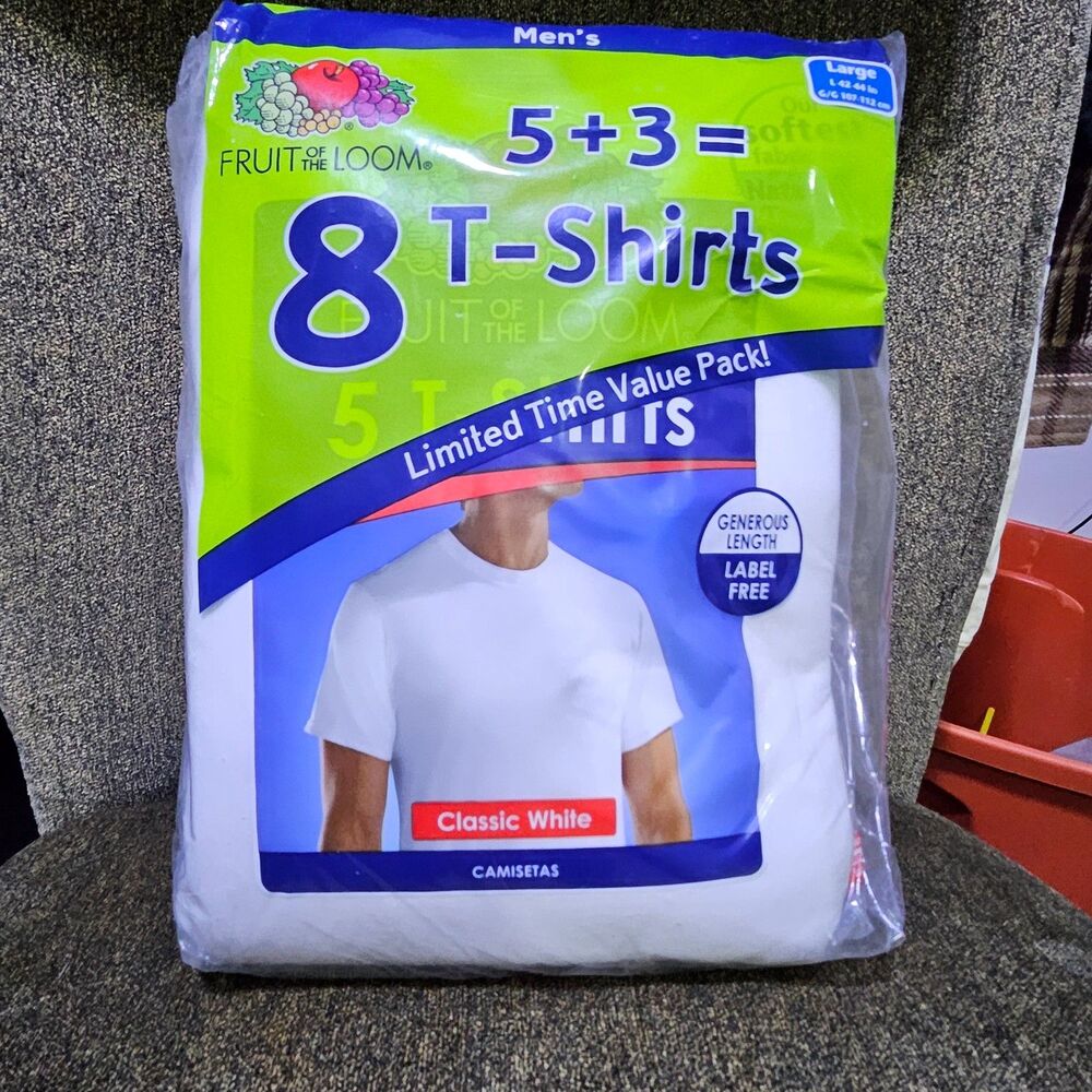 Fruit of the Loom 8 pack White undershirts NWT size large 42-44